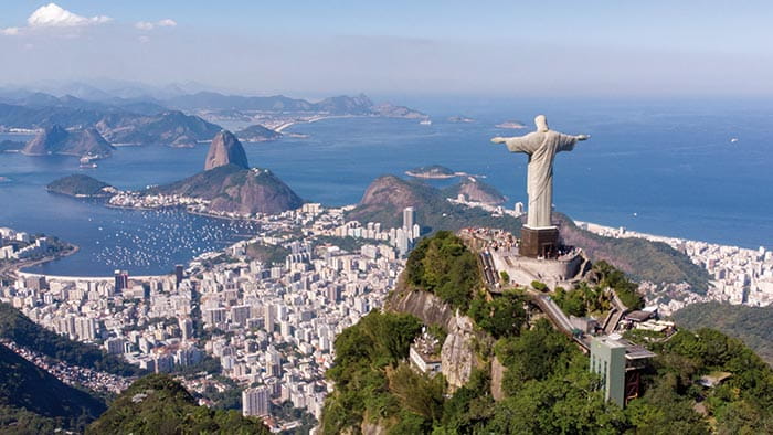 Christ the Redeemer looking down over in Rio de Janeiro, Brazil